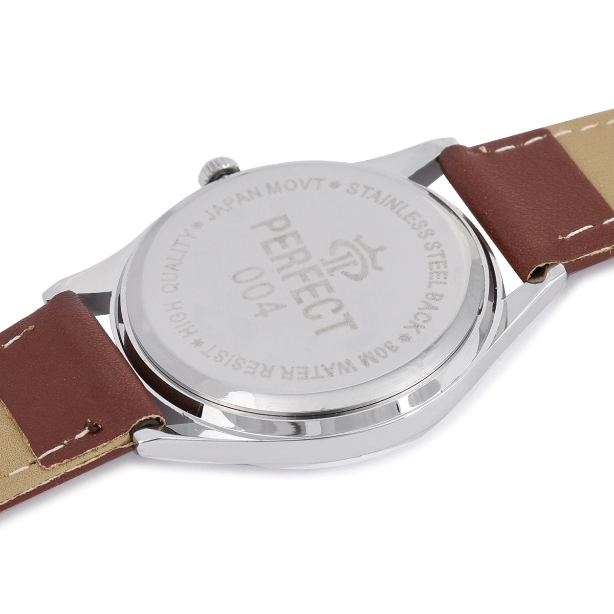 Męski zegarek naręczny klasyczny na skórzanym brązowym pasku duże cyfry Perfect 228