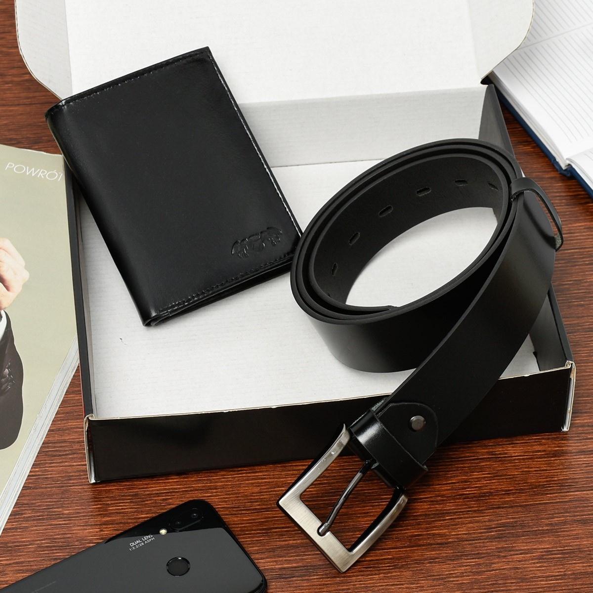 Zestaw męski skórzany premium Beltimore portfel pasek U30