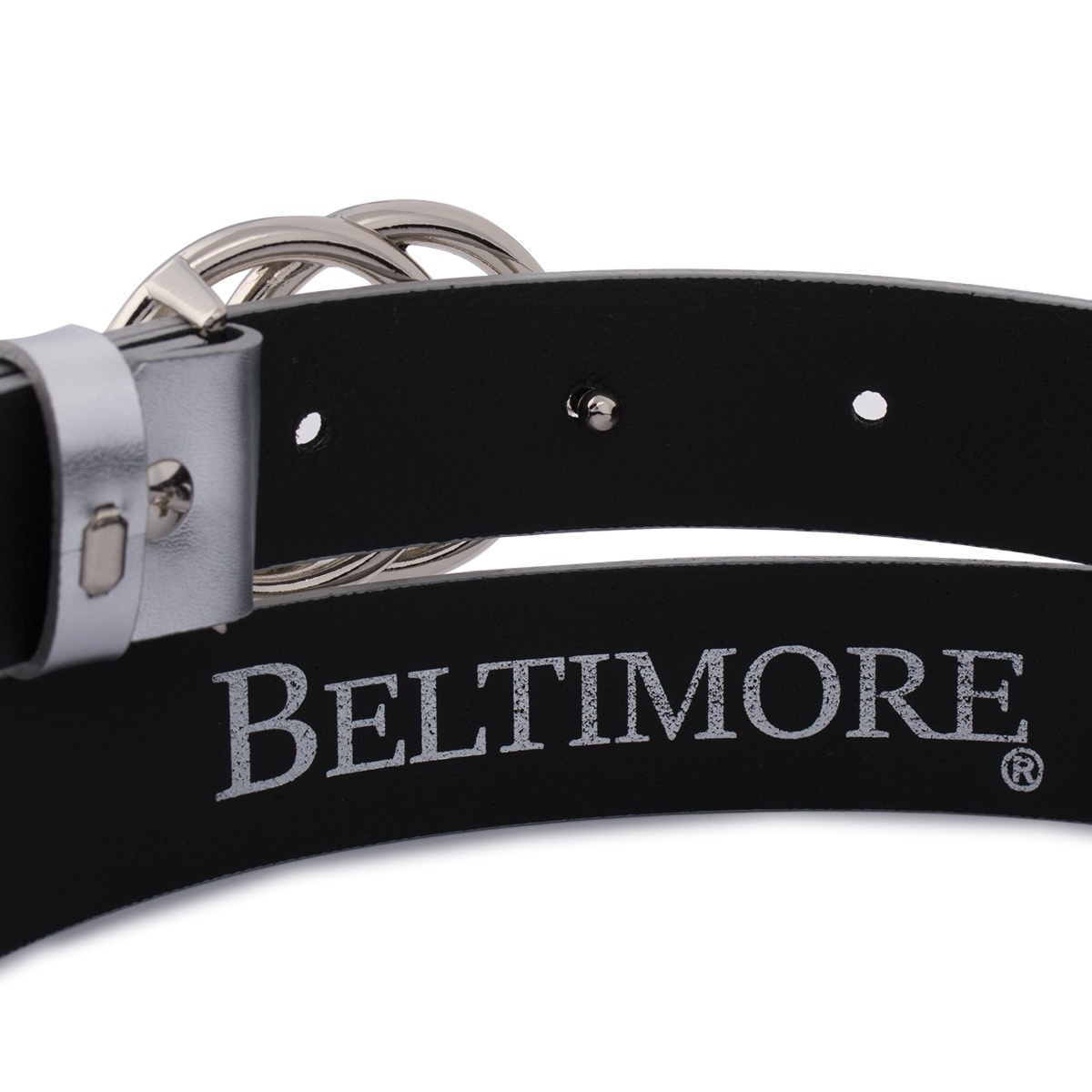 Skórzany pasek damski do spodni sukienki koła klasyczny srebrny Beltimore B05 : Kolory - granatowy, Rozmiar pasków - r.110-125 cm