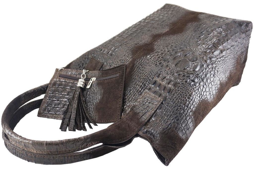 Modny worek skórzany - CROCO - Szary