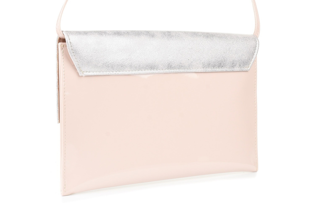 Różowo- srebrna oryginalna damska torebka kopertówka na pasku usztywniana W63