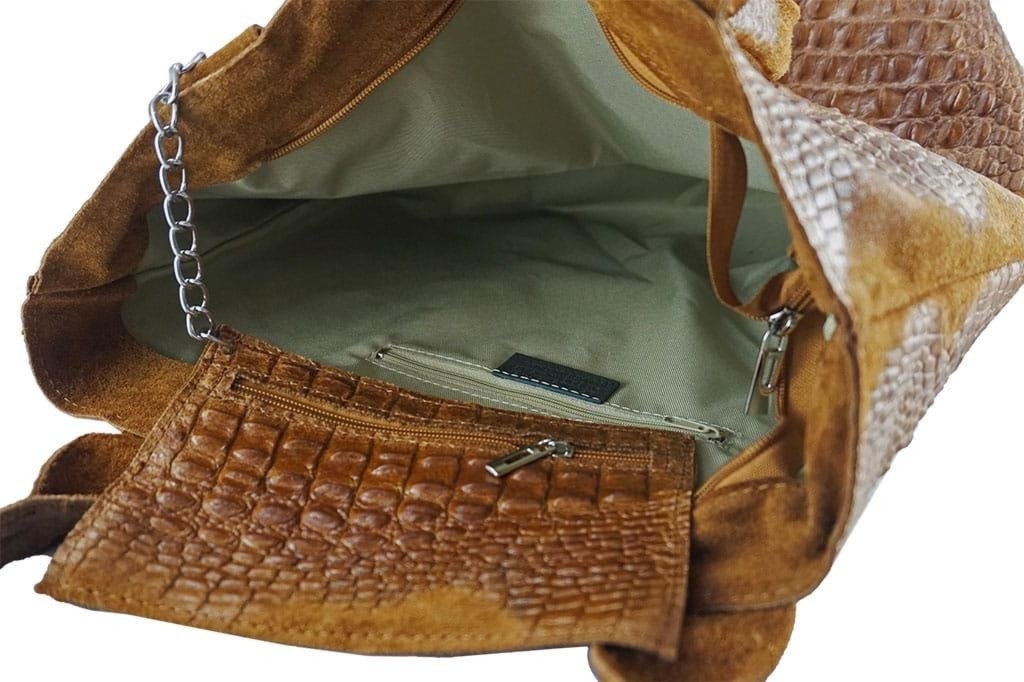 Modny worek skórzany - CROCO - Beżowy ciemny