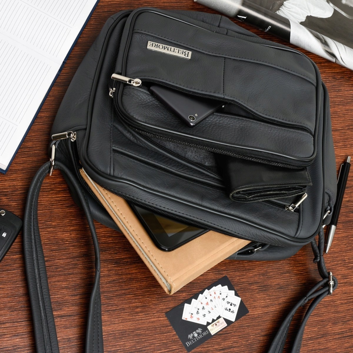 Szara pojemna SKÓRZANA TORBA męska do pracy Beltimore F72