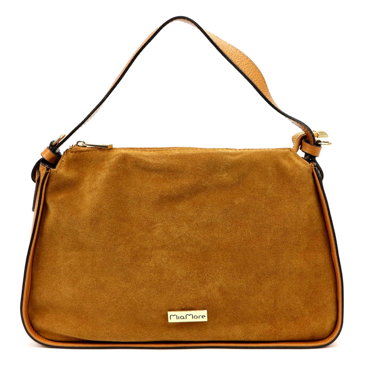 MiaMore torebka na ramię skórzana damska listonoszka zamszowa z paskiem