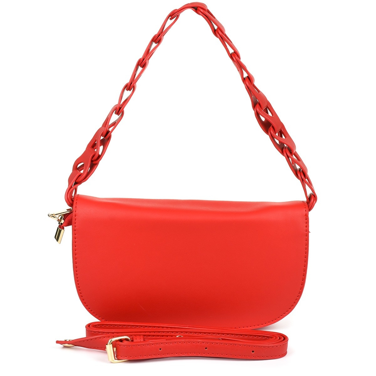 Czerwona Torebka gładka pasek gumowy usztywniana podkówka Z41