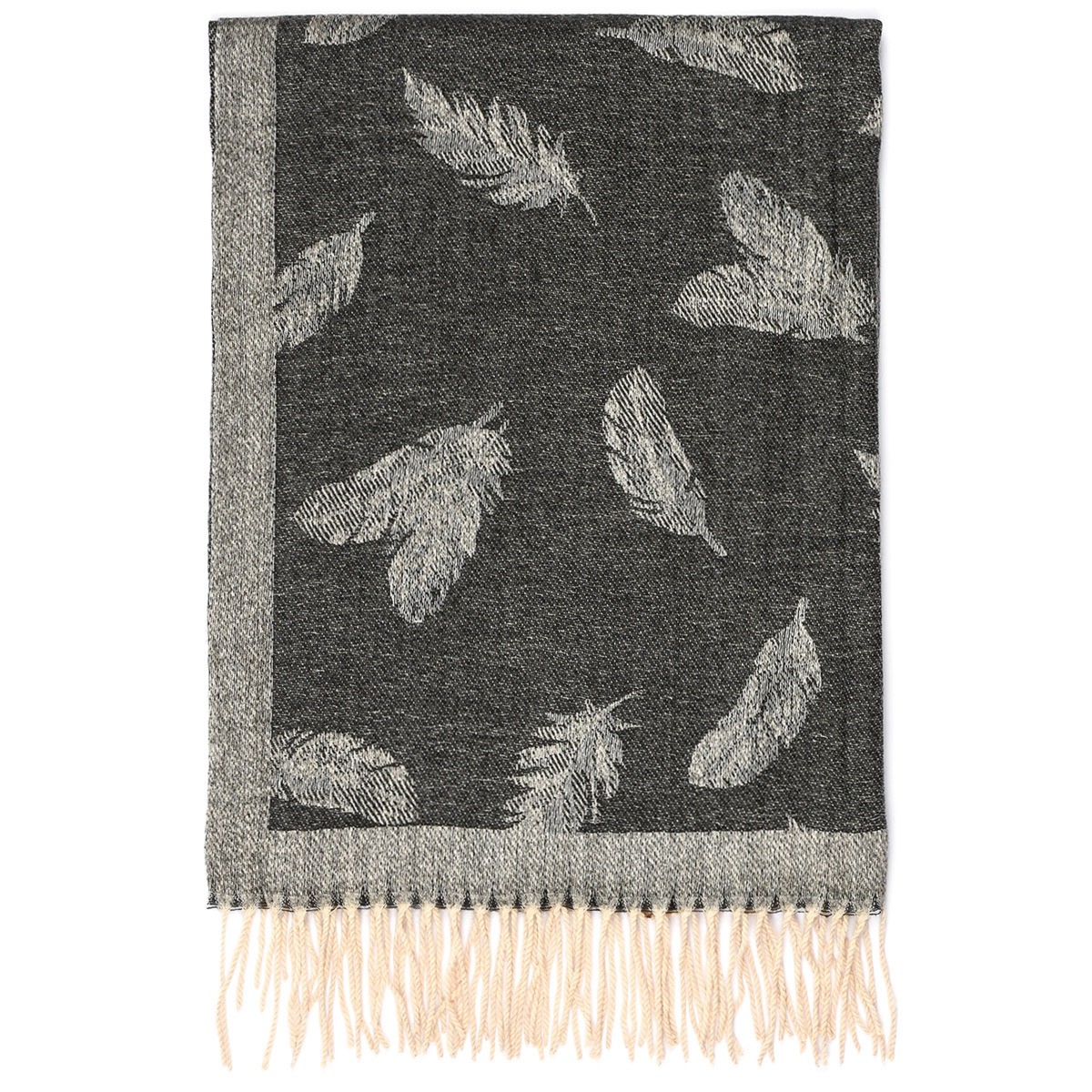 Czarny Bawełniany duży szalik damski chusta frędzle szal ST-25