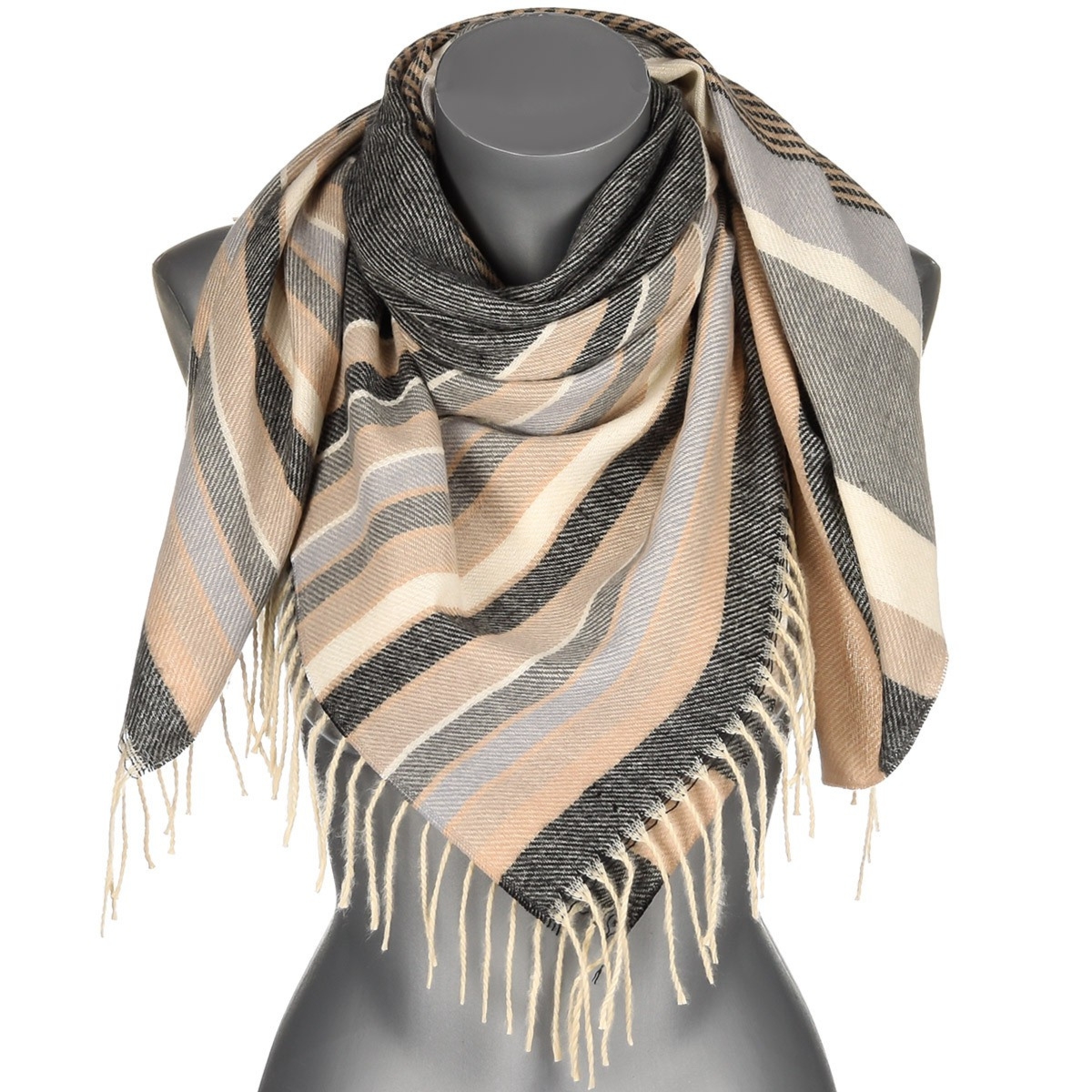 Beżowy Duży Szalik Damski bawełniany ciepły chusta na szyję REC-77