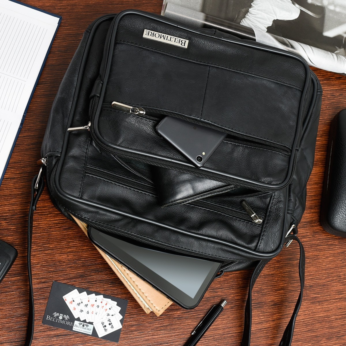 Czarna pojemna SKÓRZANA TORBA męska do pracy Beltimore F72