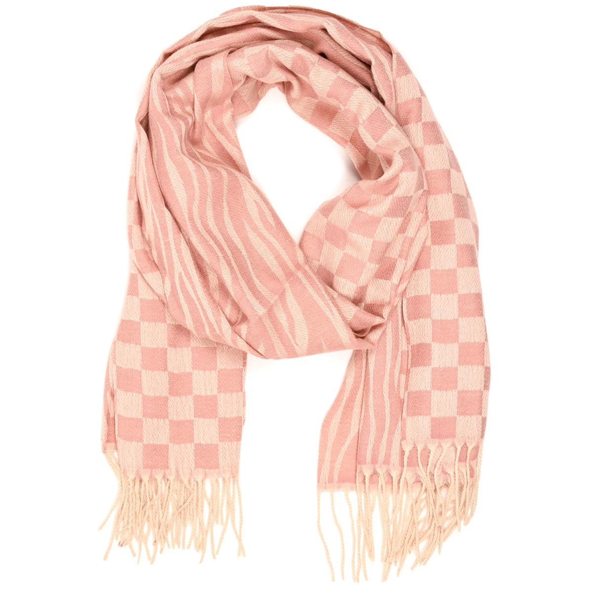 Jasno różowy Duży Szalik Damski bawełniany ciepły szal szachownica ST-23