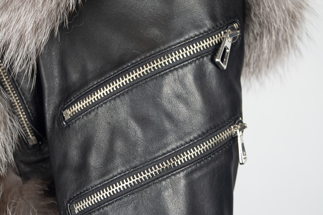 Ciepła Kurtka Futerko z lisa damskie z zamkami na rękawach Bukowski