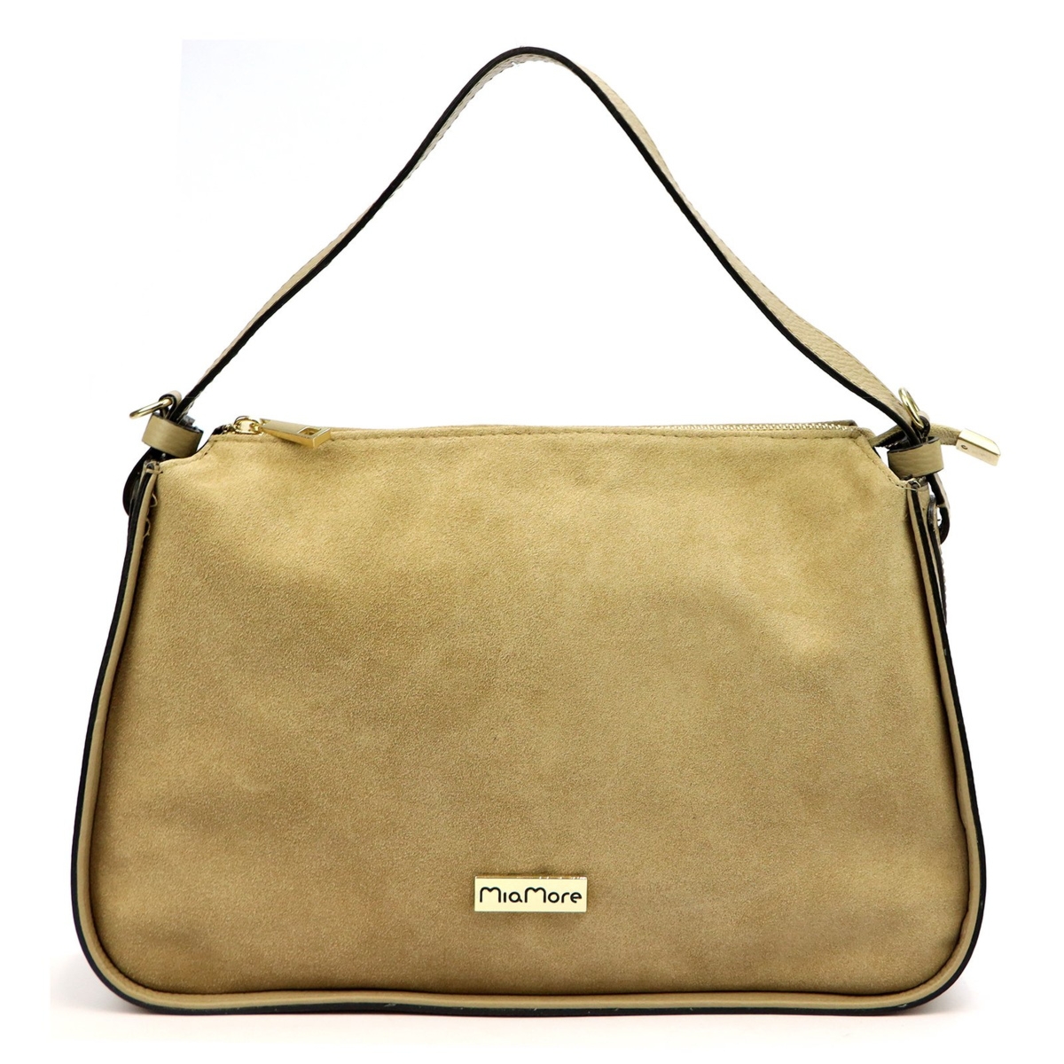 MiaMore torebka na ramię skórzana damska listonoszka zamszowa z paskiem