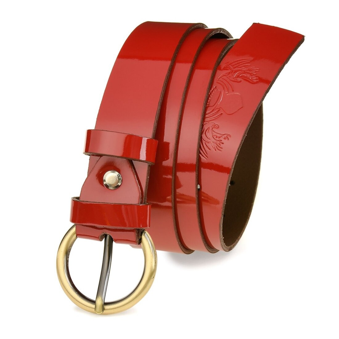 Beltimore skórzany damski pasek do spodni 3 cm czerwony A67 : Kolory - czerwony, Rozmiar pasków - r.110-125 cm