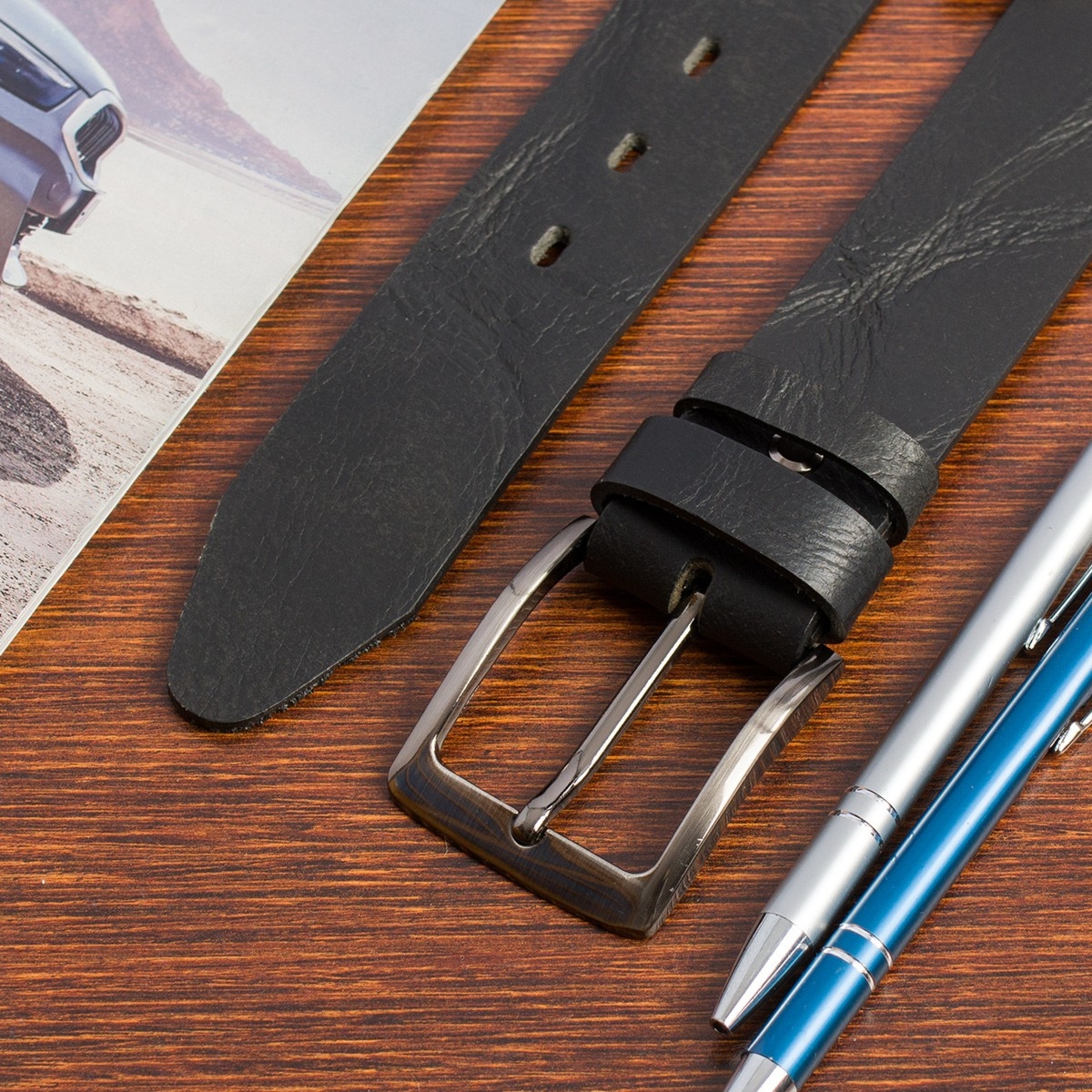 Pasek męski skórzany premium szeroki 4 cm skóra licowa Beltimore czarny E36 : Kolory - brązowy, beżowy, Rozmiar pasków - r.105-120 cm