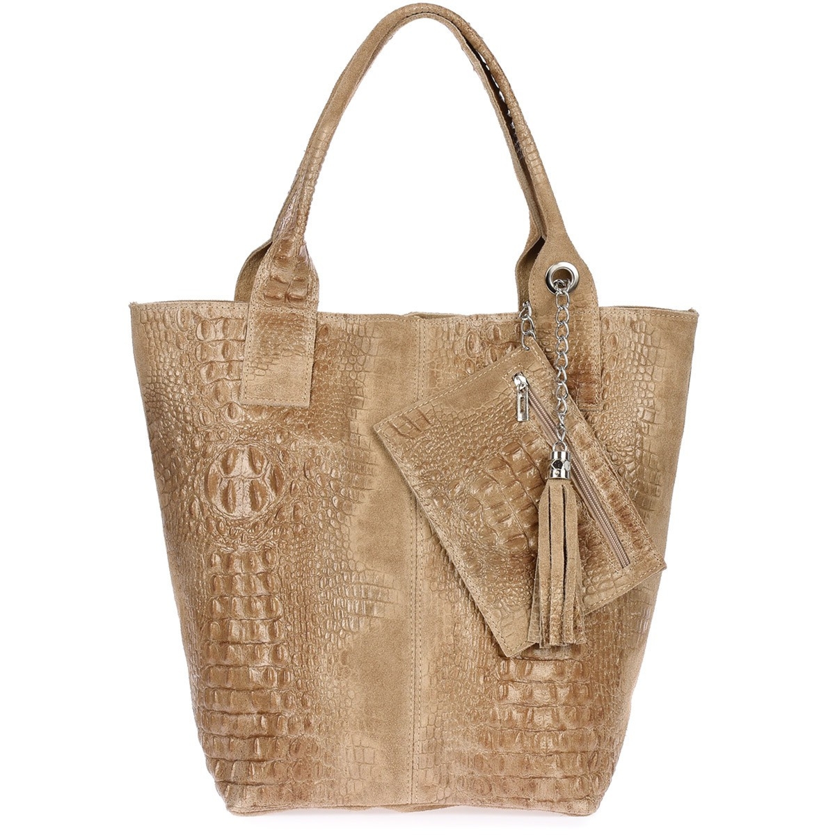 Torebka Worek Skórzana A4 krokodyl z Saszetką beżowa L94