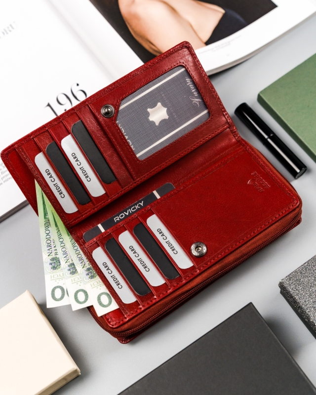 Prezent na Dzień Kobiet. Portfel damski skórzany Rovicky CPR-8931-BAR RFID