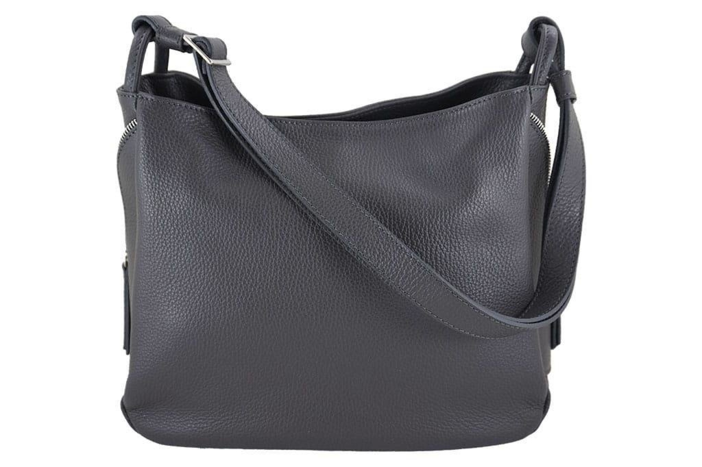 Torebka skórzana worek damska - Szara ciemna