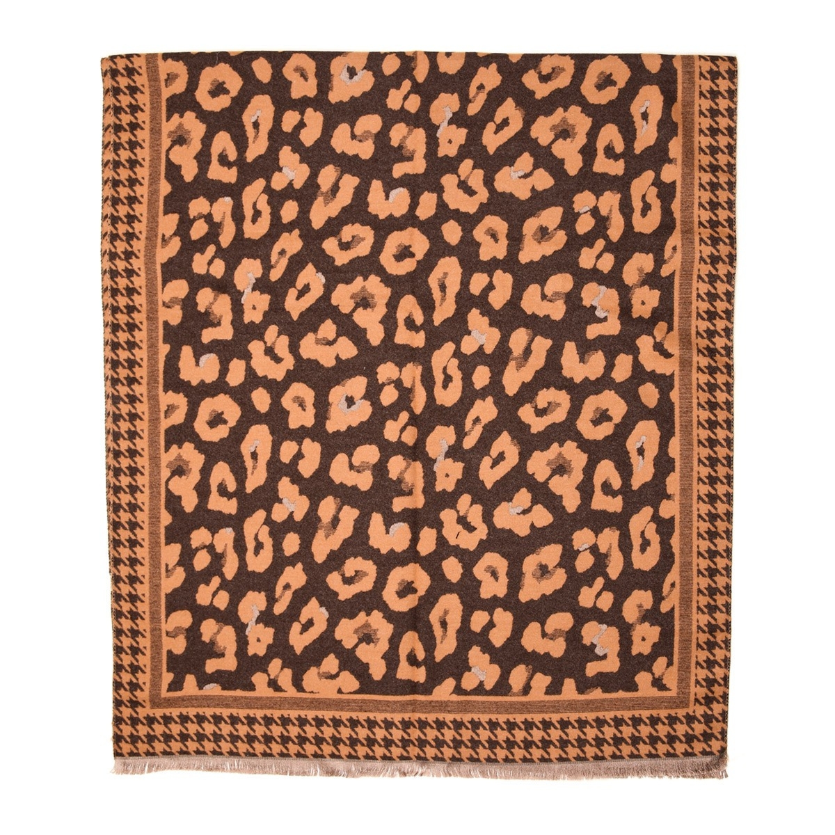 Brązowy Duży Szalik Damski bawełniany ciepły szal cętki AX-108