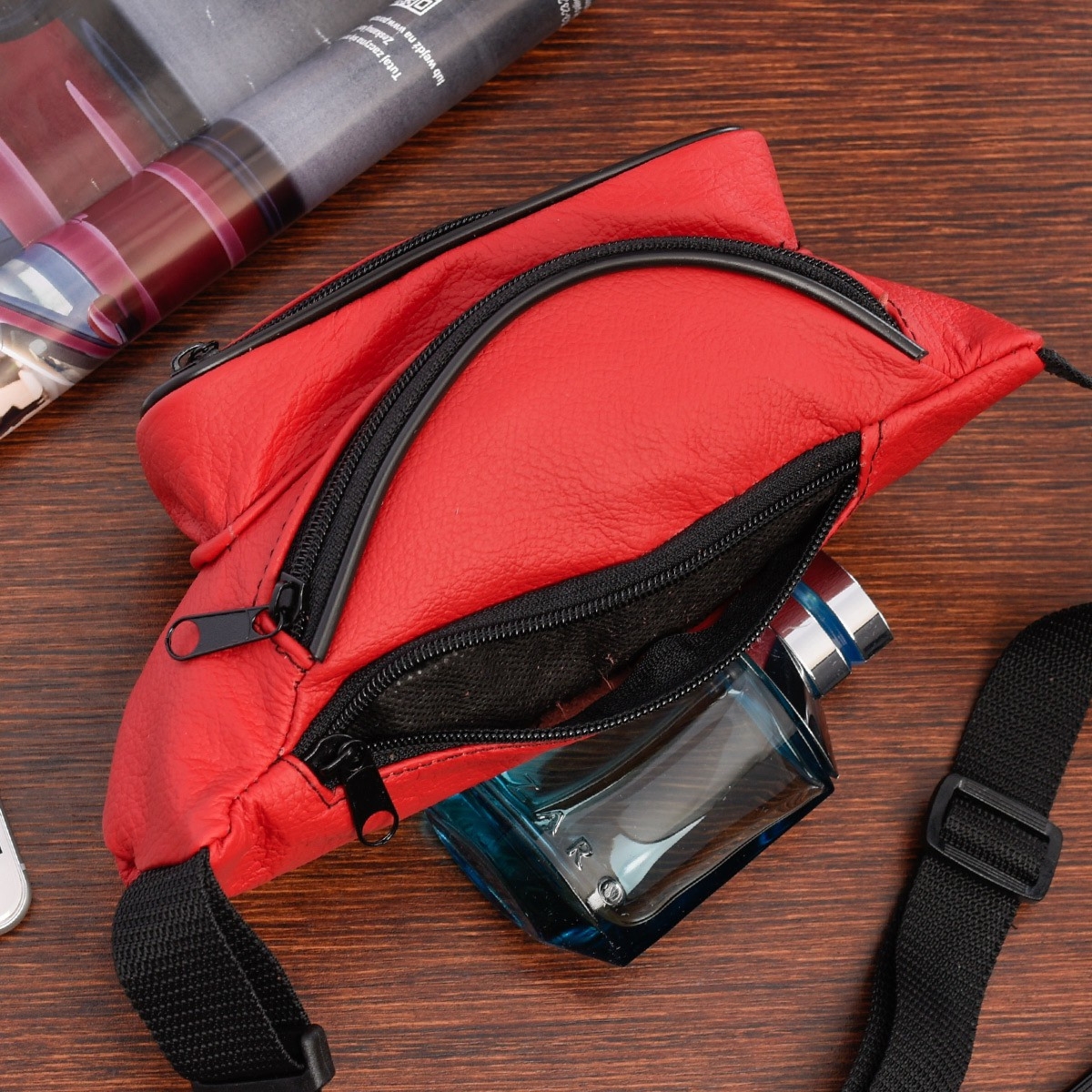 Koniakowa Nerka saszetka skórzana solidna BELTIMORE logo F40