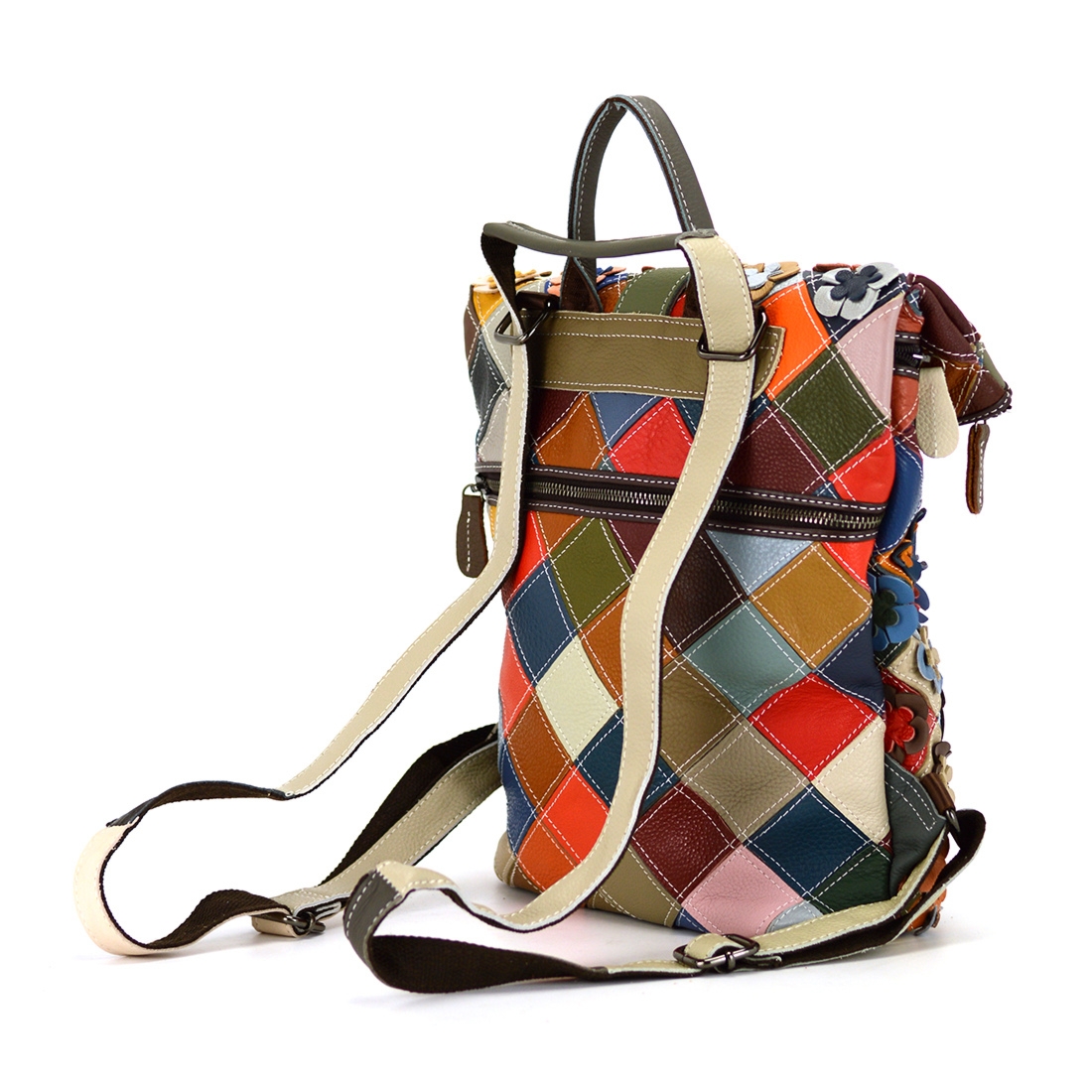 Magic Bags plecak damski skórzany kolorowa mozaika kieszenie miejski