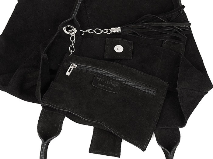 Torebka skórzana zamszowa WOREK duża A4 Z SASZETKĄ chabrowa L82