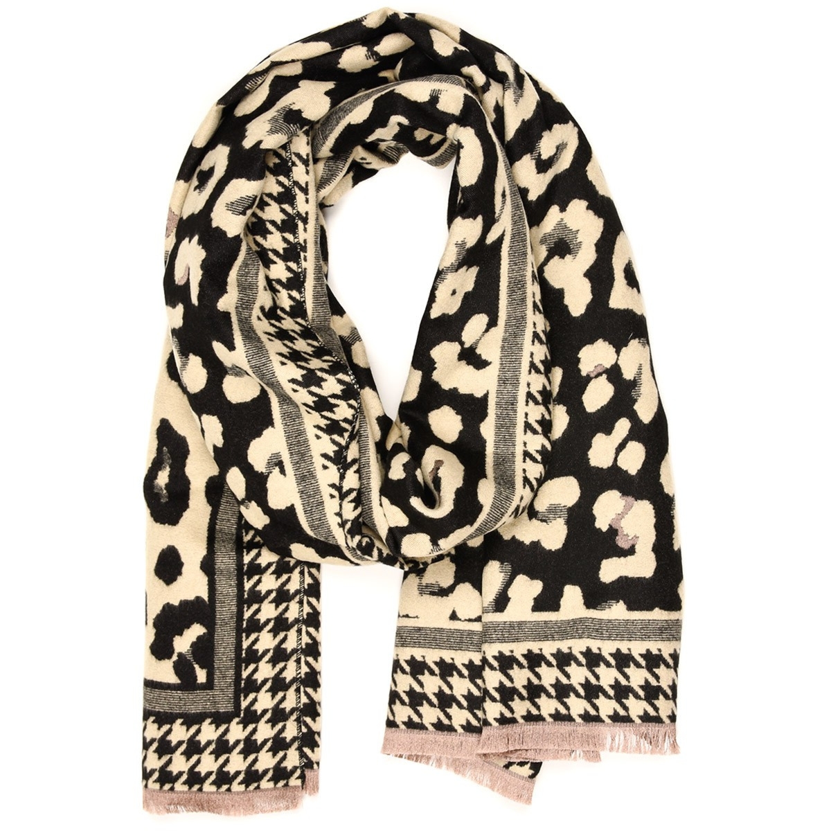 Czarny Duży Szalik Damski bawełniany ciepły szal cętki AX-108