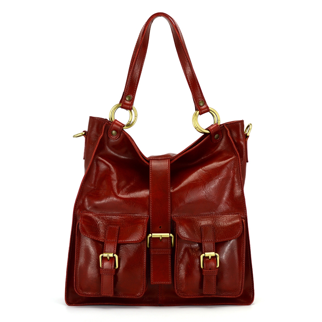 Vera Pelle damska skórzana shopperbag duża torebka na ramię kieszenie pasek