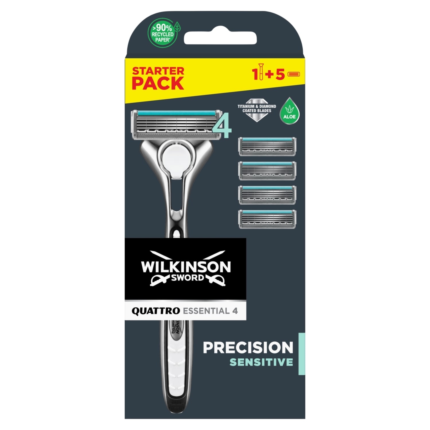 Wilkinson Sword Quattro Essential 4 Precision Sensitive Rączka i 5 ostrzy