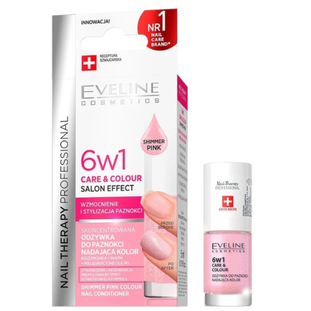 Eveline odżywka do paznokci 6w1 Nail Therapy Professional Shimmer Pink 5 ml
