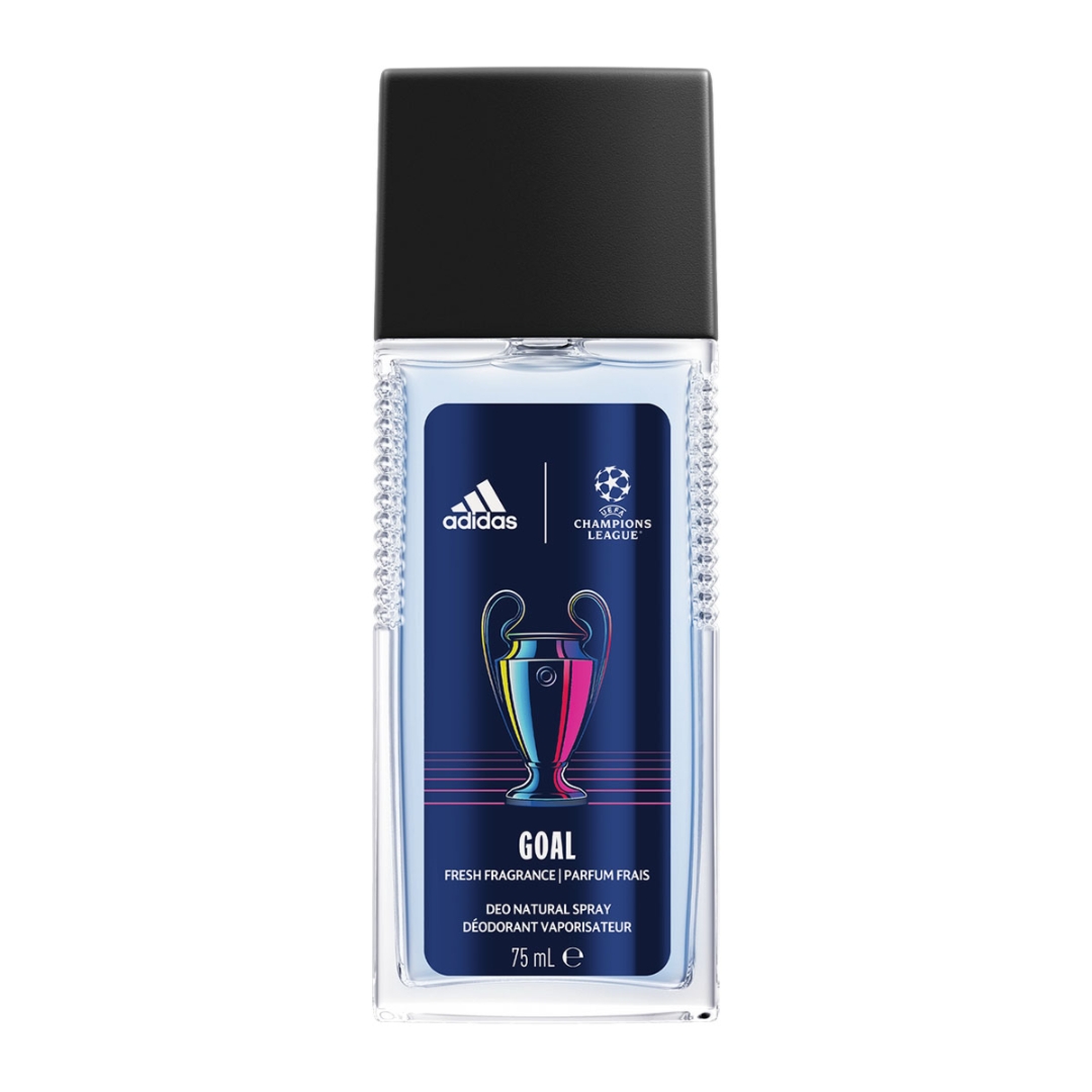 ADIDAS UEFA Champions League Goal dezodorant w naturalnym sprayu dla mężczyzn, o świeżym zapachu pomarańczy i eukaliptusa, 75 ml