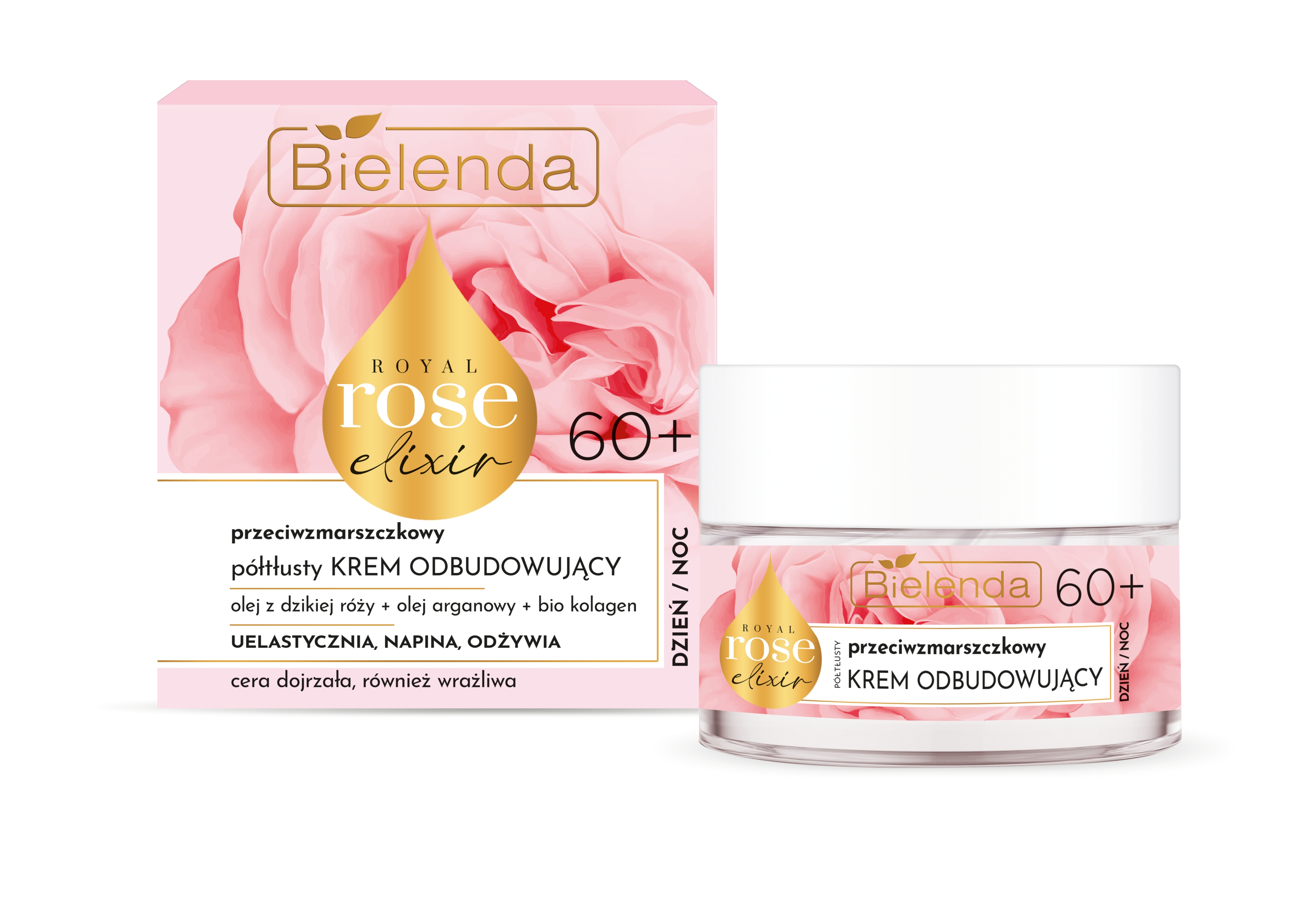 BIELENDA ROYAL ROSE ELIXIR Przeciwzmarszczkowy półtłusty krem odbudowujący 60+ dzień/noc 50 ml