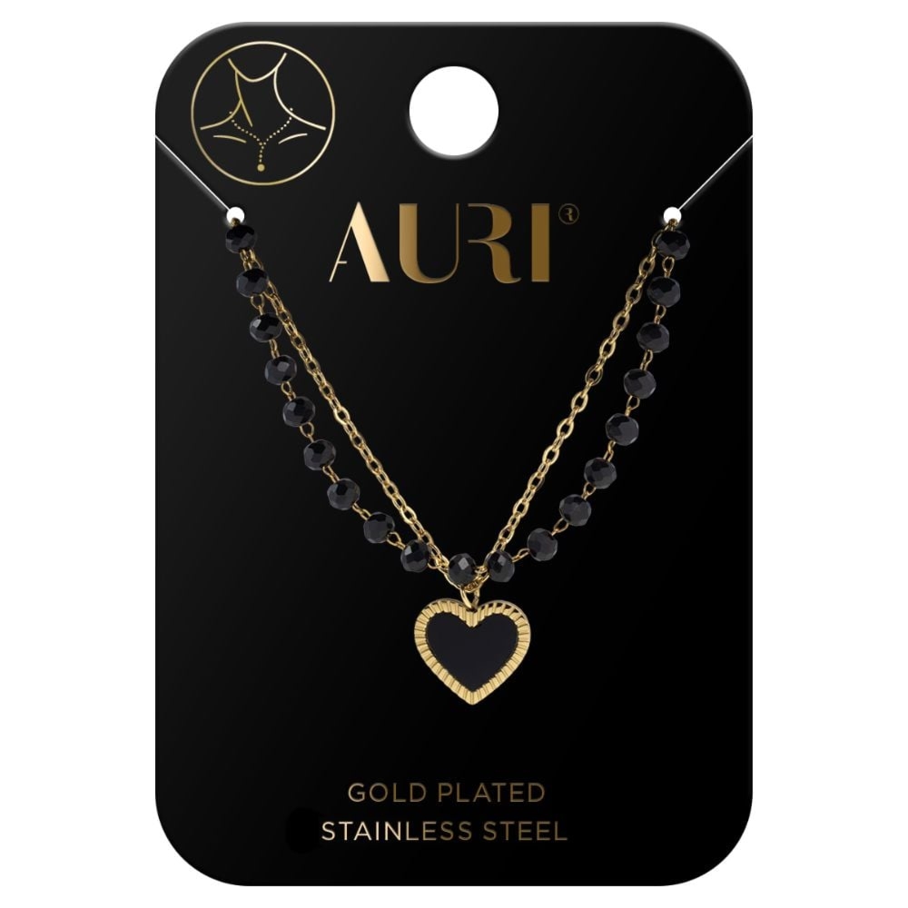 Auri naszyjnik serce i czarne kamienie 1 sztuka