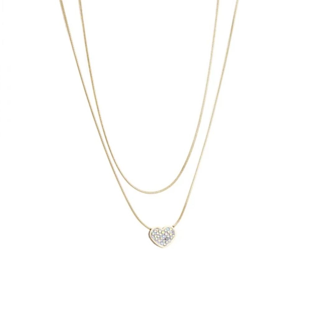 Ecarla naszyjnik podwójny ze stali szlachetnej pozłacanej serce NST1488