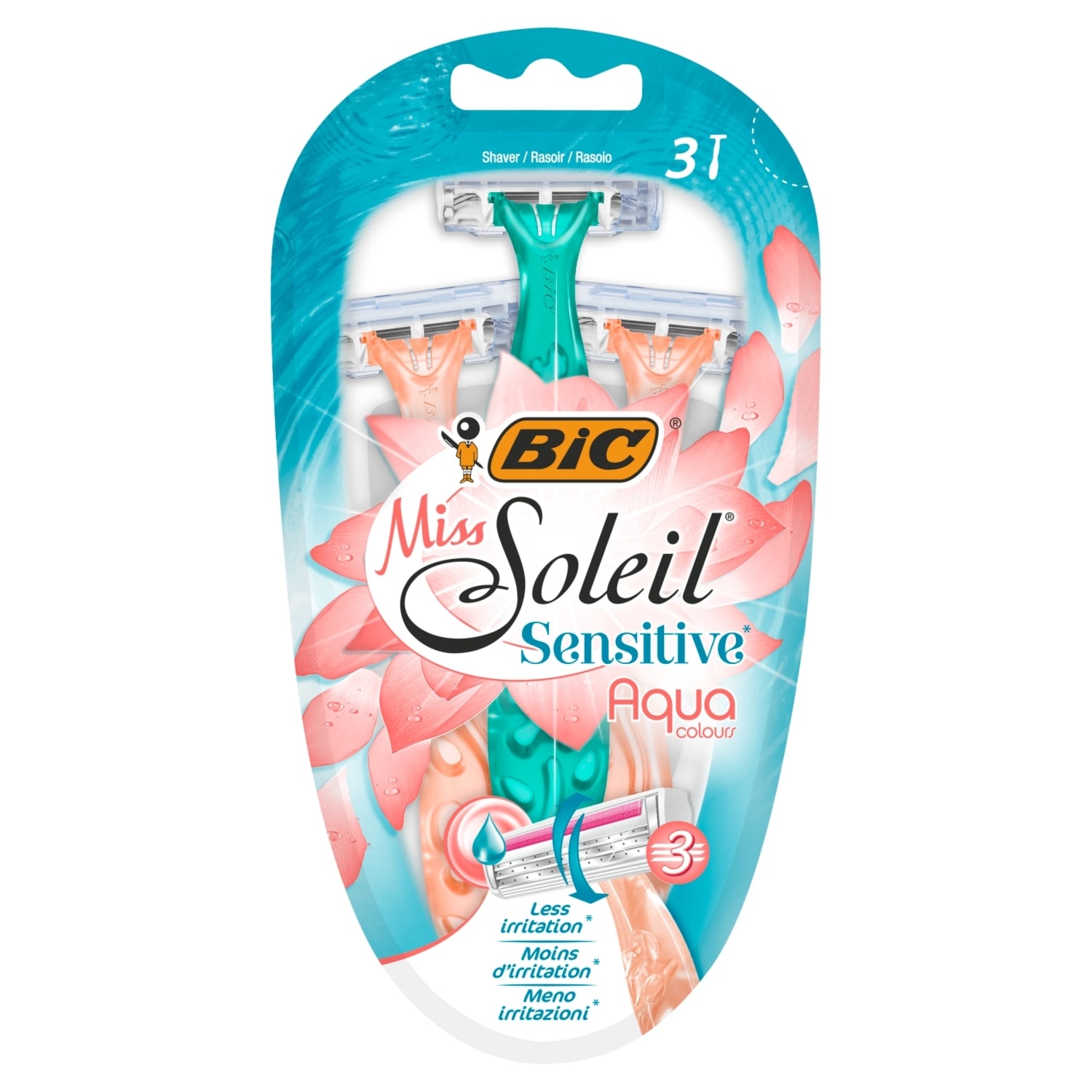 BIC Miss Soleil Sensitive Aqua Colours 3-ostrzowa maszynka do golenia 3 sztuki