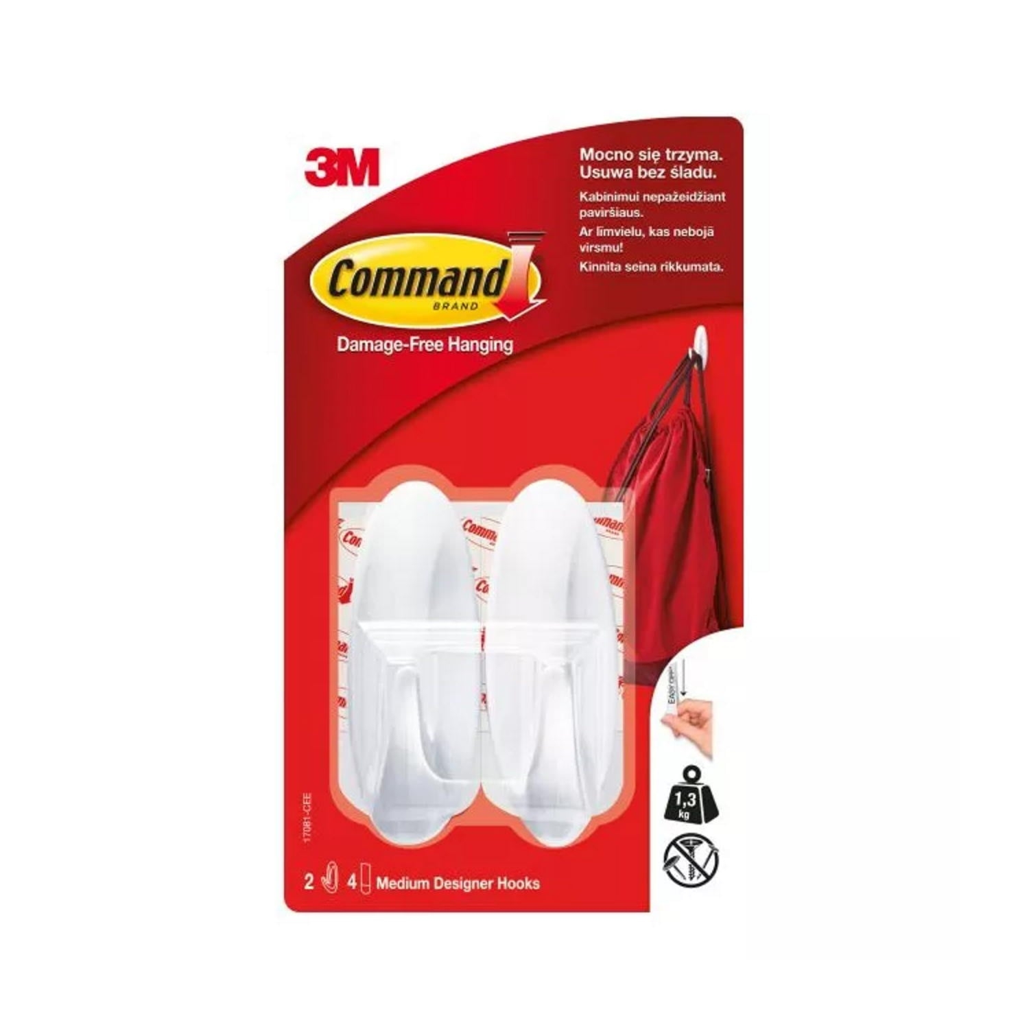 COMMAND haki wielokrotnego użytku, 2 haki + 4 średnie paski
