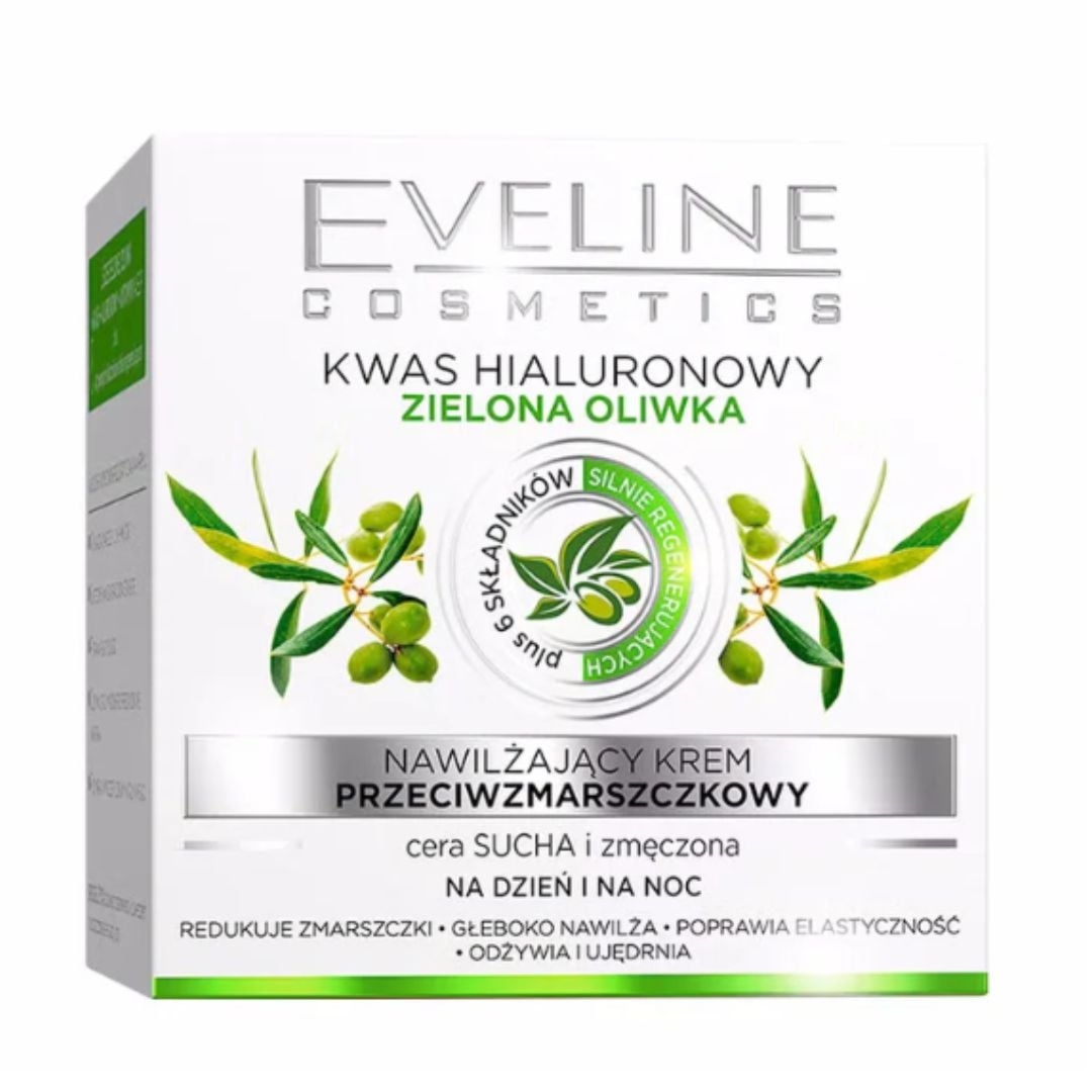 Eveline nawilżający krem przeciwzmarszczkowy Kwas Hialuronowy & Zielona Oliwka 50 ml