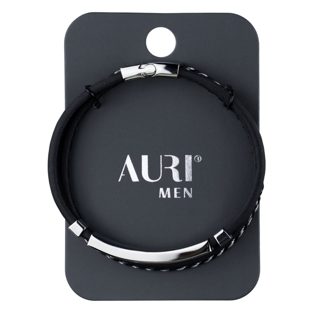 Auri Men bransoletka męska podwójna ekoskóra Czarna
