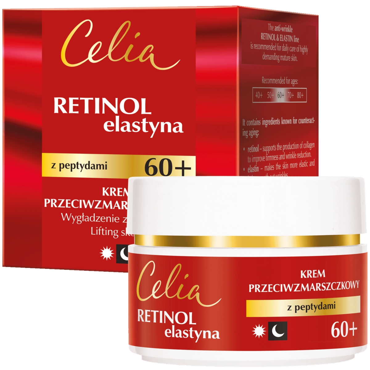 Celia Retinol & Elastyna krem przeciwzmarszczkowy z peptydami na dzień i na noc 60+ 50 ml