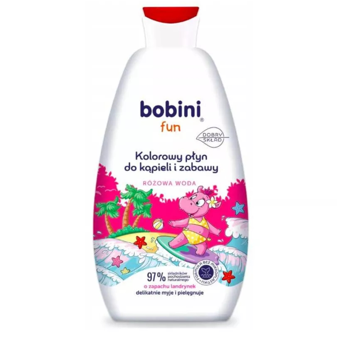 BOBINI FUN Kolorowy płyn do kąpieli i zabawy Różowa woda 500ml