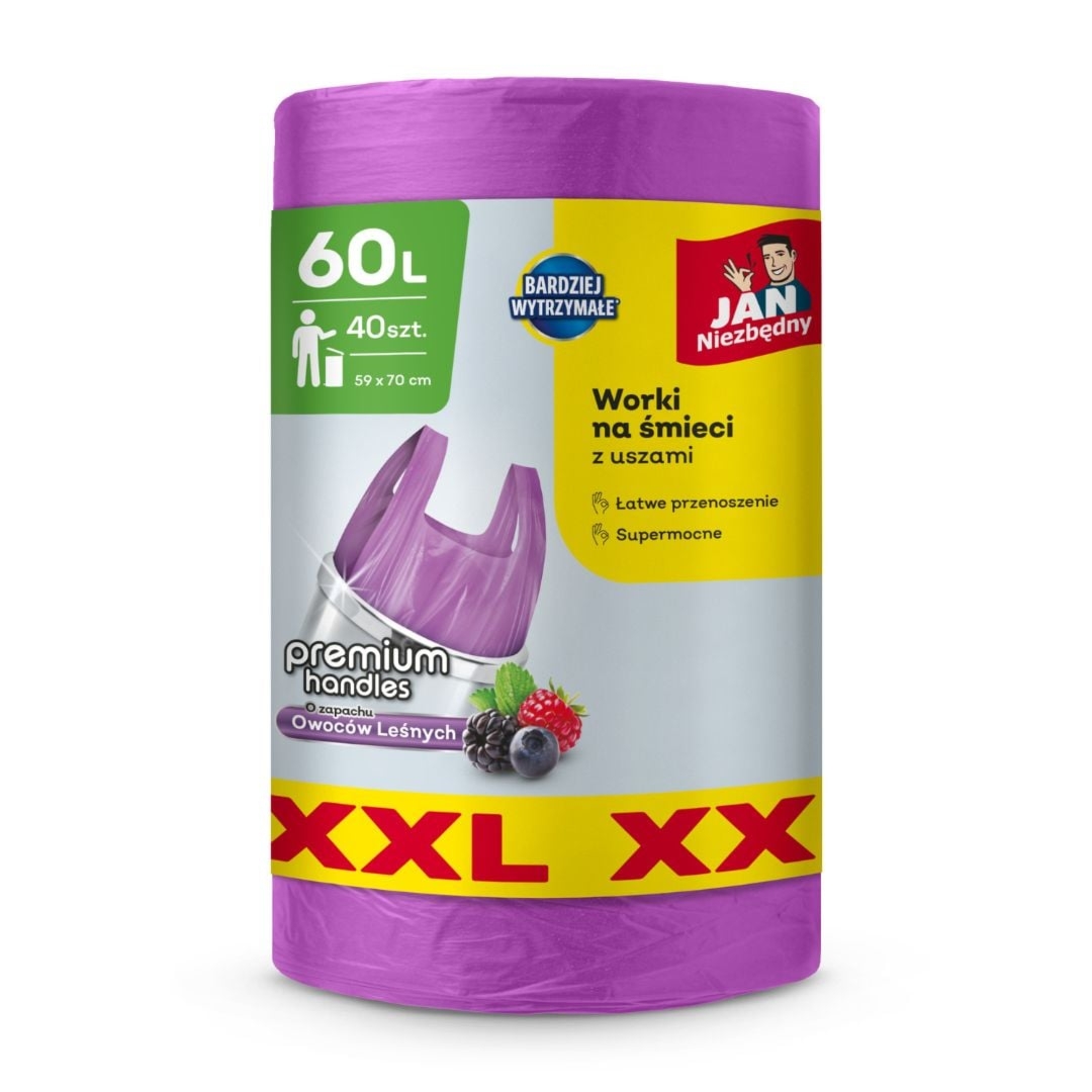 Jan Niezbędny worki na śmieci T-shirt XXL 60L Owoce Leśne 40 szt.