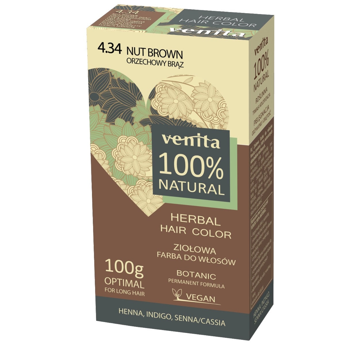 Venita 100% Natural ziołowa farba do włosów 100 g 4.34 Orzechowy Brąz