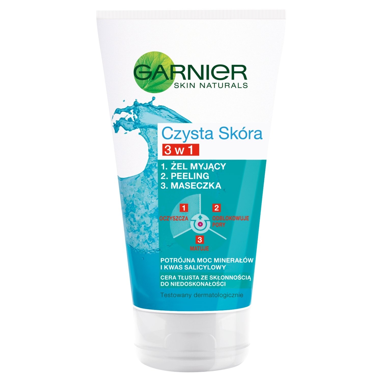 Garnier Czysta Skóra 3 w 1 Żel myjący + peeling maseczka 150 ml