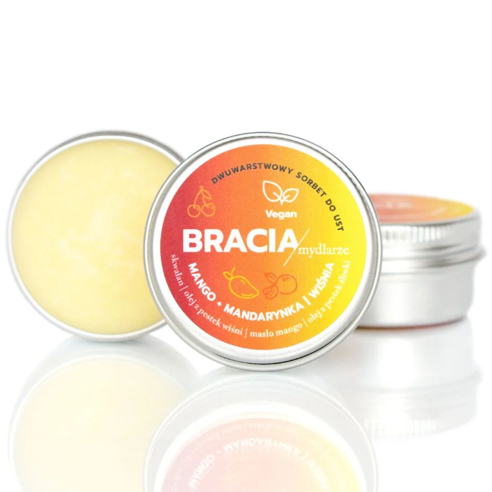 Bracia Mydlarze Mango Mandarynka Wiśnia dwuwarstwowy sorbet do ust 15 ml