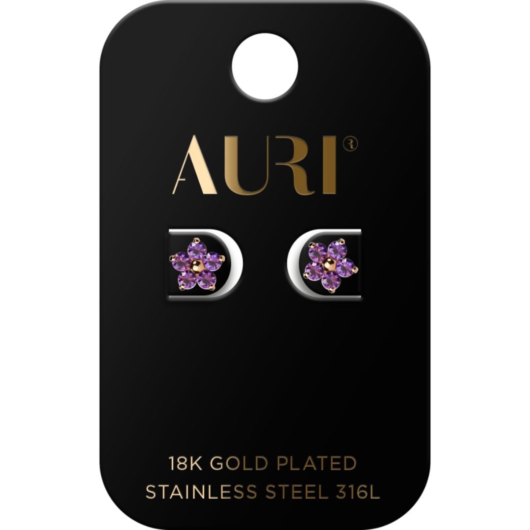 Auri kolczyki sztyfty damskie Kwiatki Fioletowe
