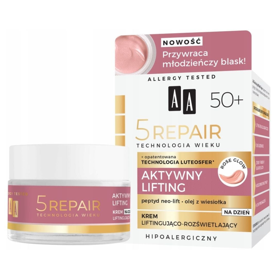 AA krem na dzień liftingująco-rozświetlający Technologia Wieku 5 Repair 50+ Aktywny Lifting 50 ml