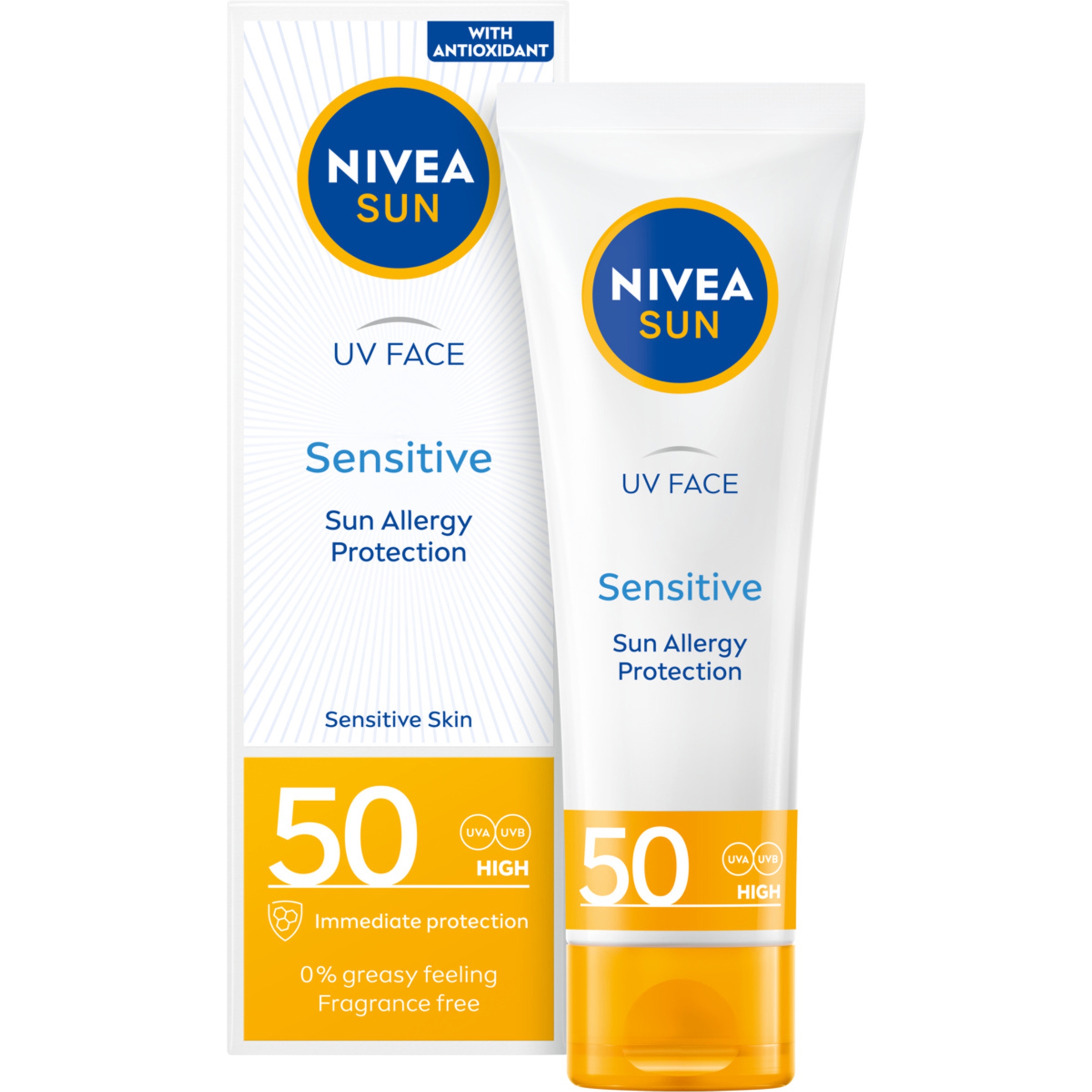 Nivea SUN Sensitive Krem ochronny do twarzy dla skóry wrażliwej SPF 50 50ml