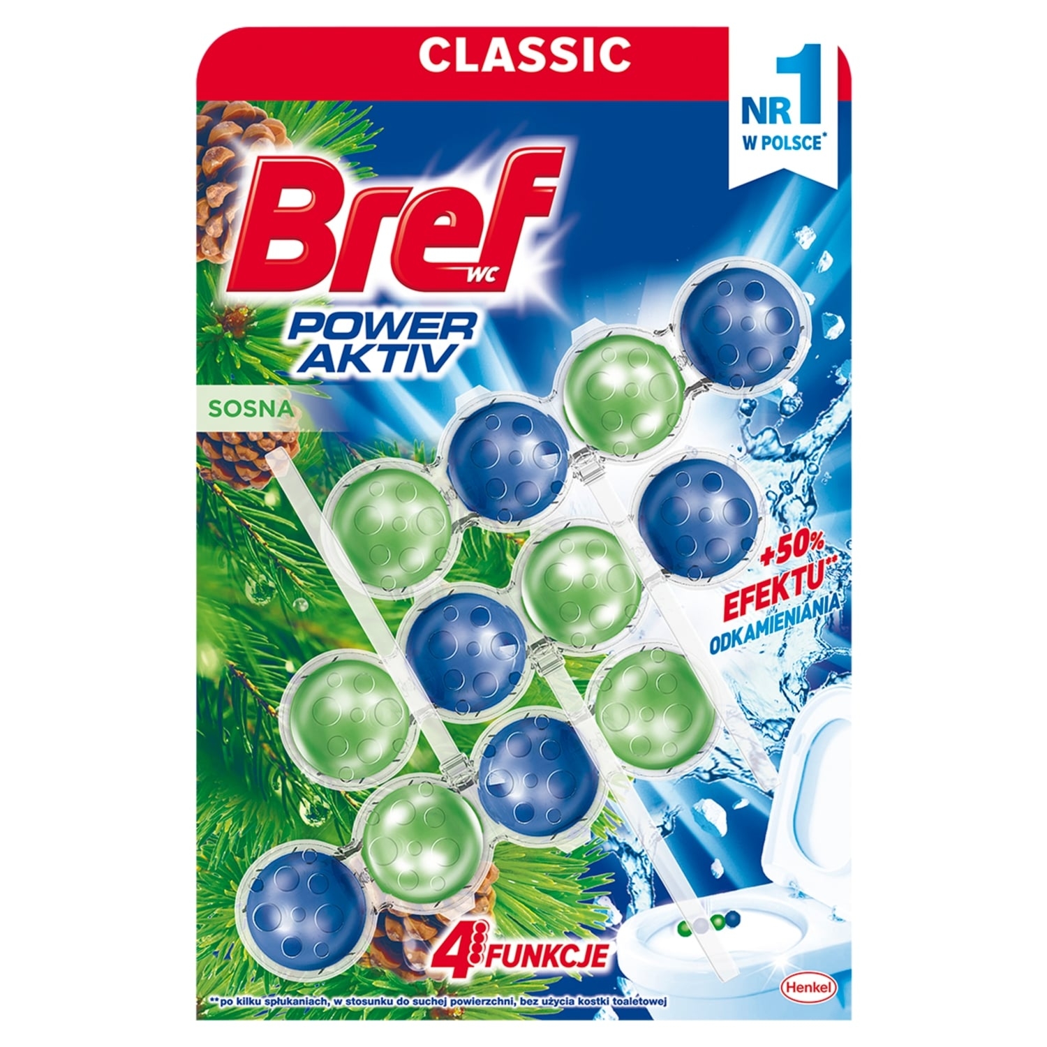 Bref WC Power Aktiv Zawieszka myjąco-zapachowa do muszli sosna 3 x 50 g