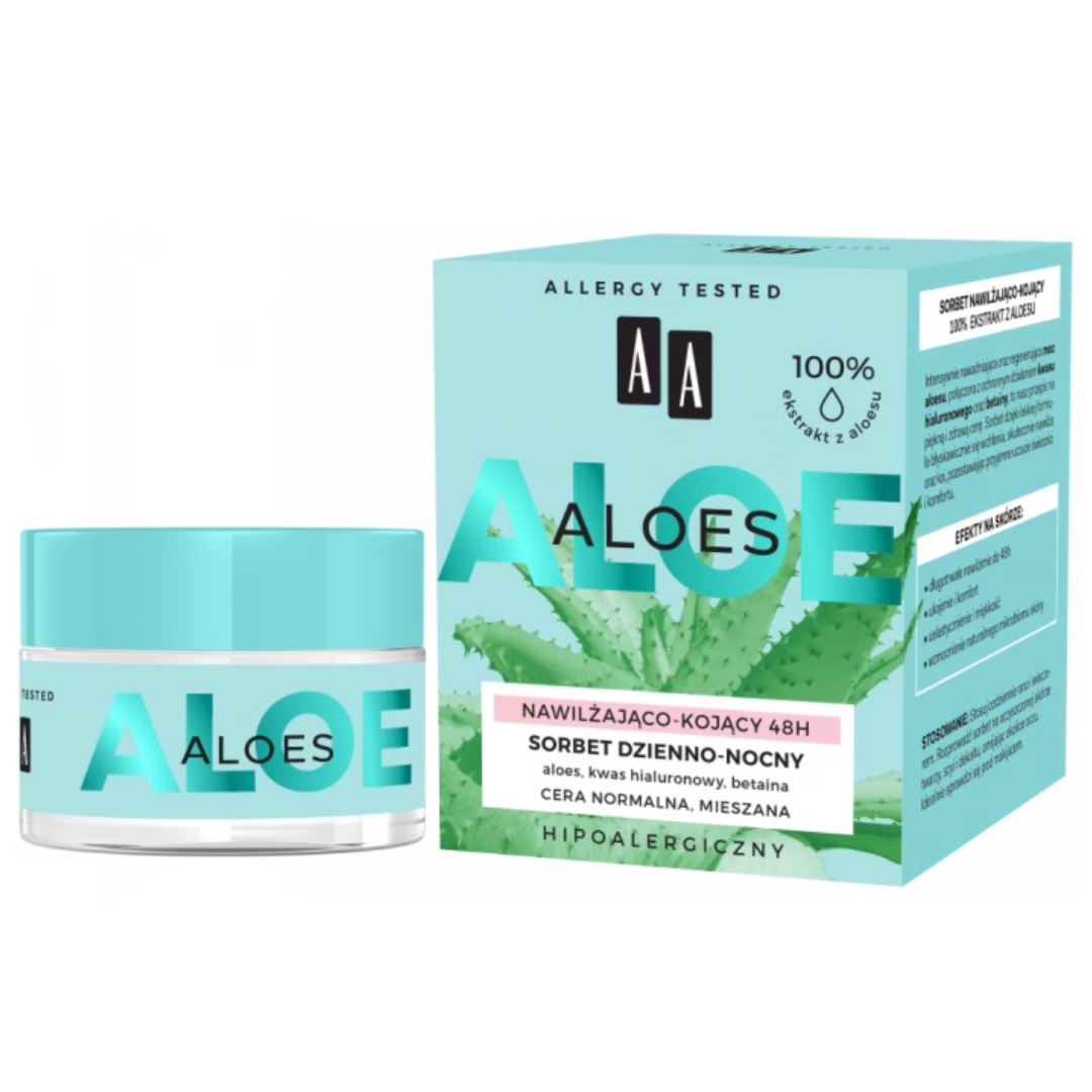 AA Aloes sorbet dzienno-nocny 48h nawilżająco-kojący 100% Aloe Vera Extract 50 ml