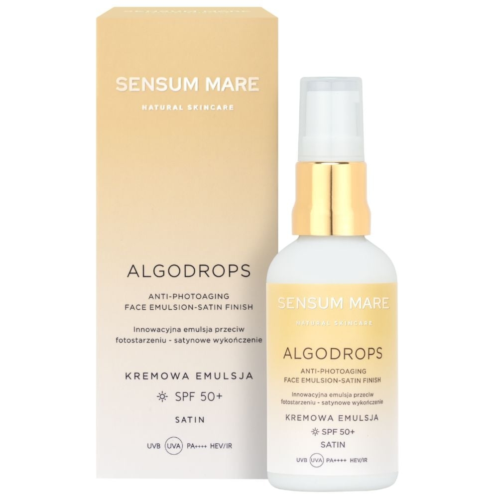 ALGODROPS SATIN Anti-photoaging Protective Face Emulsion with a satin finish Innowacyjna kremowa emulsja ochronna przeciw fotostarzeniu SPF 50+ UVB UVA PA++++ HEV/IR 50 ml