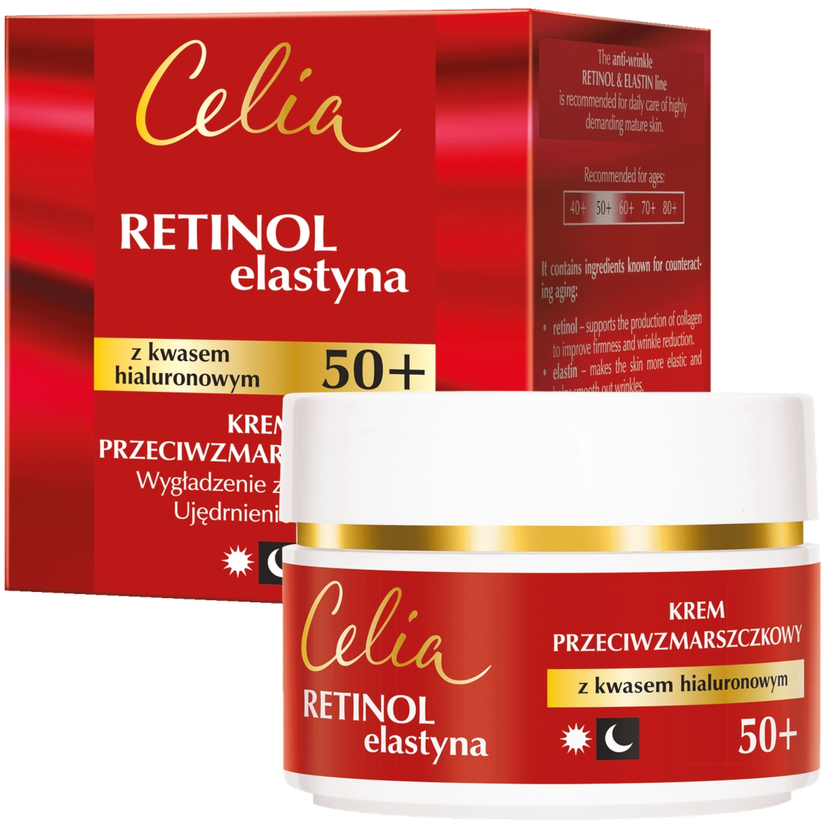 Celia Retinol & Elastyna krem przeciwzmarszczkowy z kwasem hialuronowym na dzień i na noc 50+ 50 ml