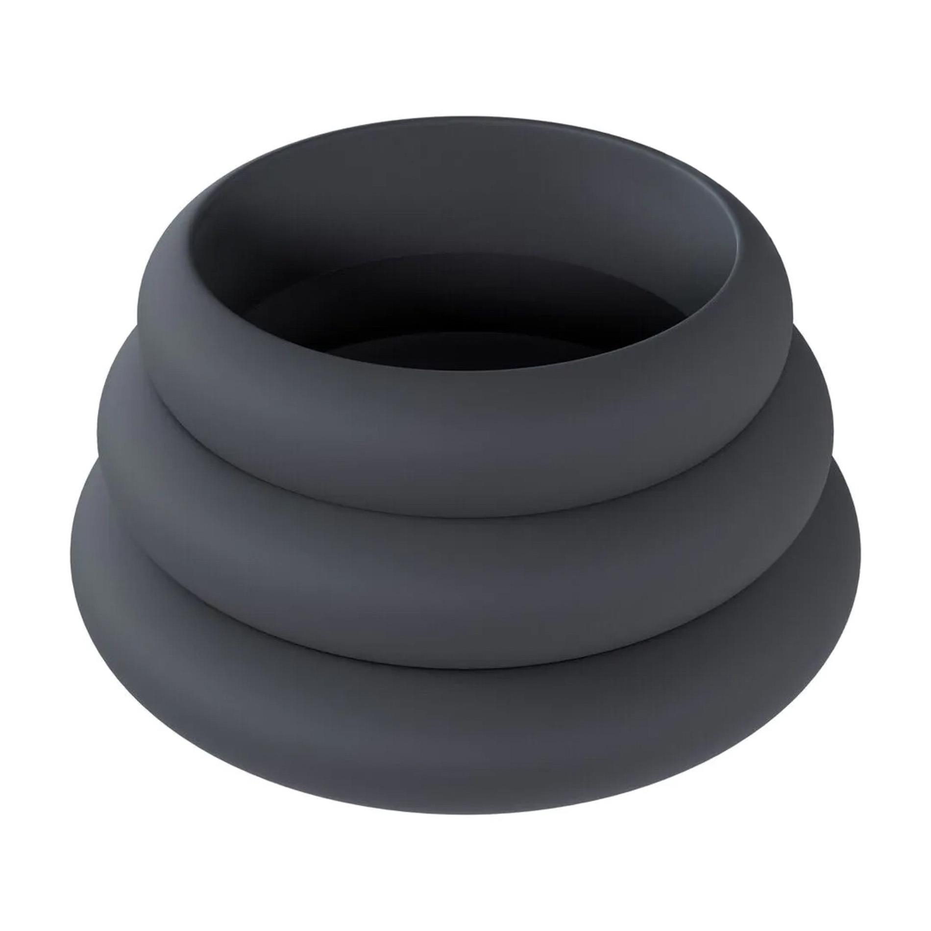 Wide O Silicone Cockring Set of 3 - L/XL/XXL - Black
